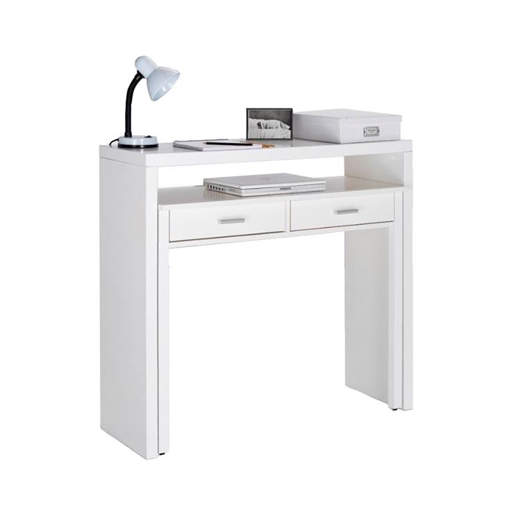 Bureau extensible, table pour ordinateur, 2 tiroirs, blanc