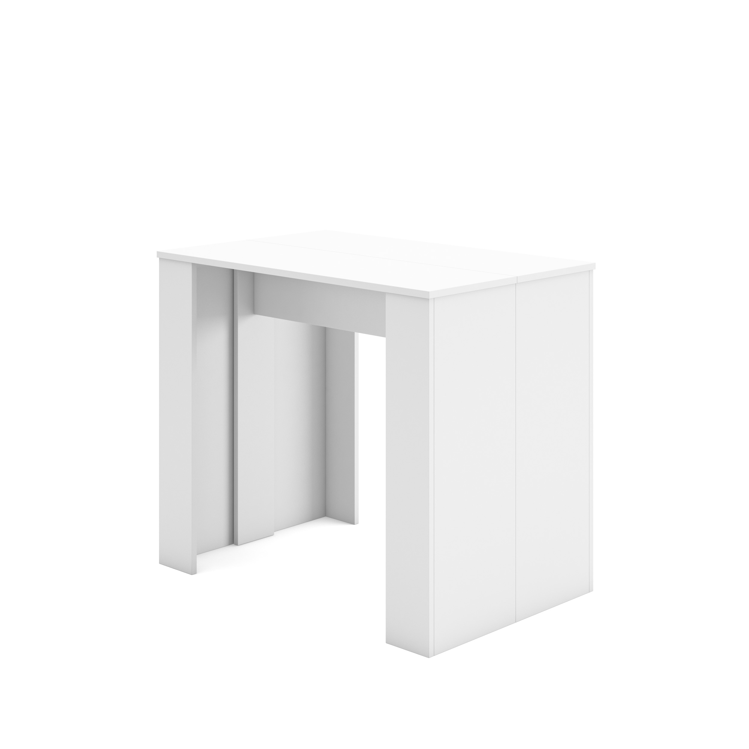 Table Console extensible avec rallonges, jusqu'à 300 cm, Blanc Brillant.