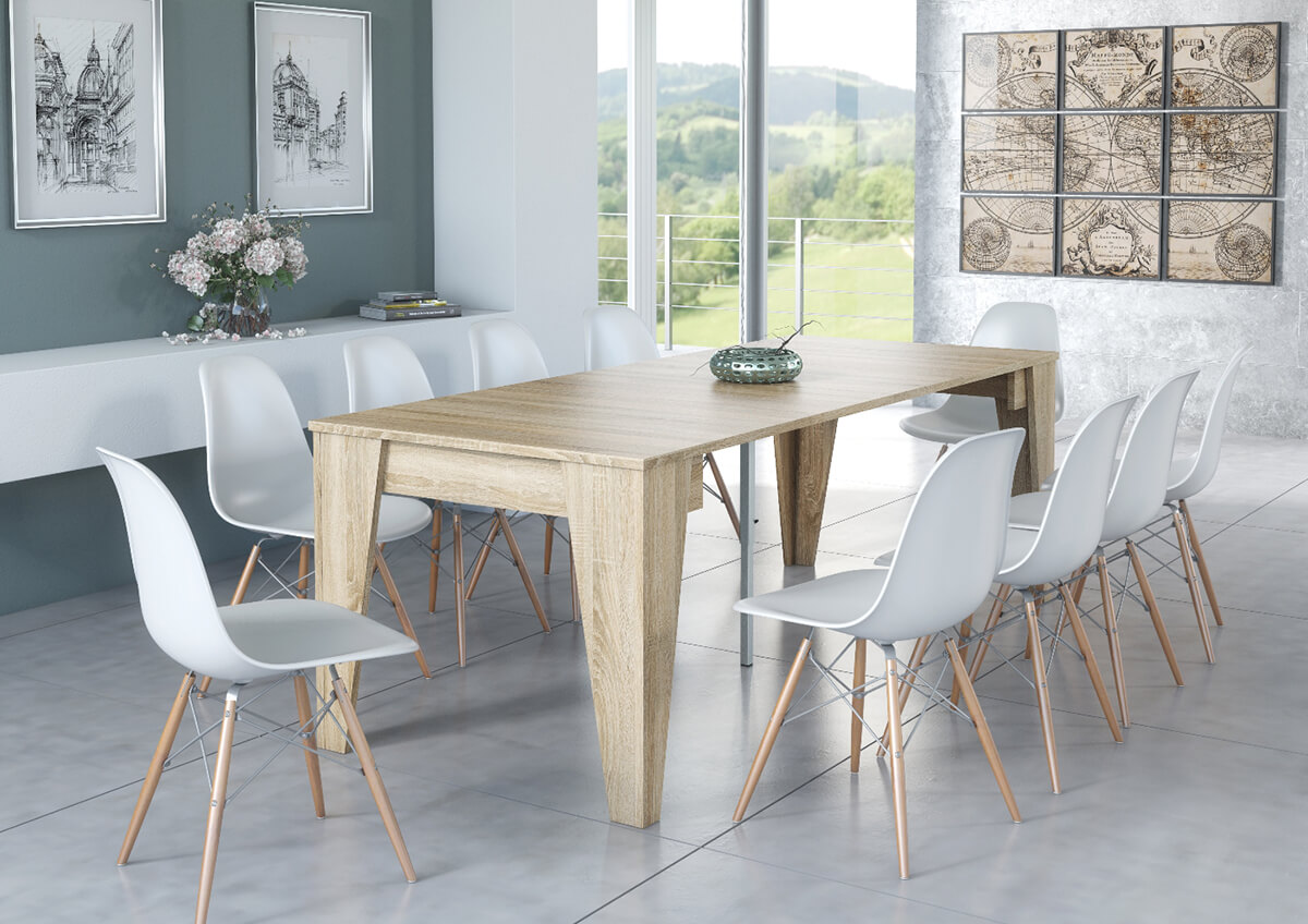Table, Console de salle à manger extensible avec rallonges jusqu'à 239 cm,  couleur chêne, Dimensions fermé : 90x53,6x74,6 cm de hauteur.