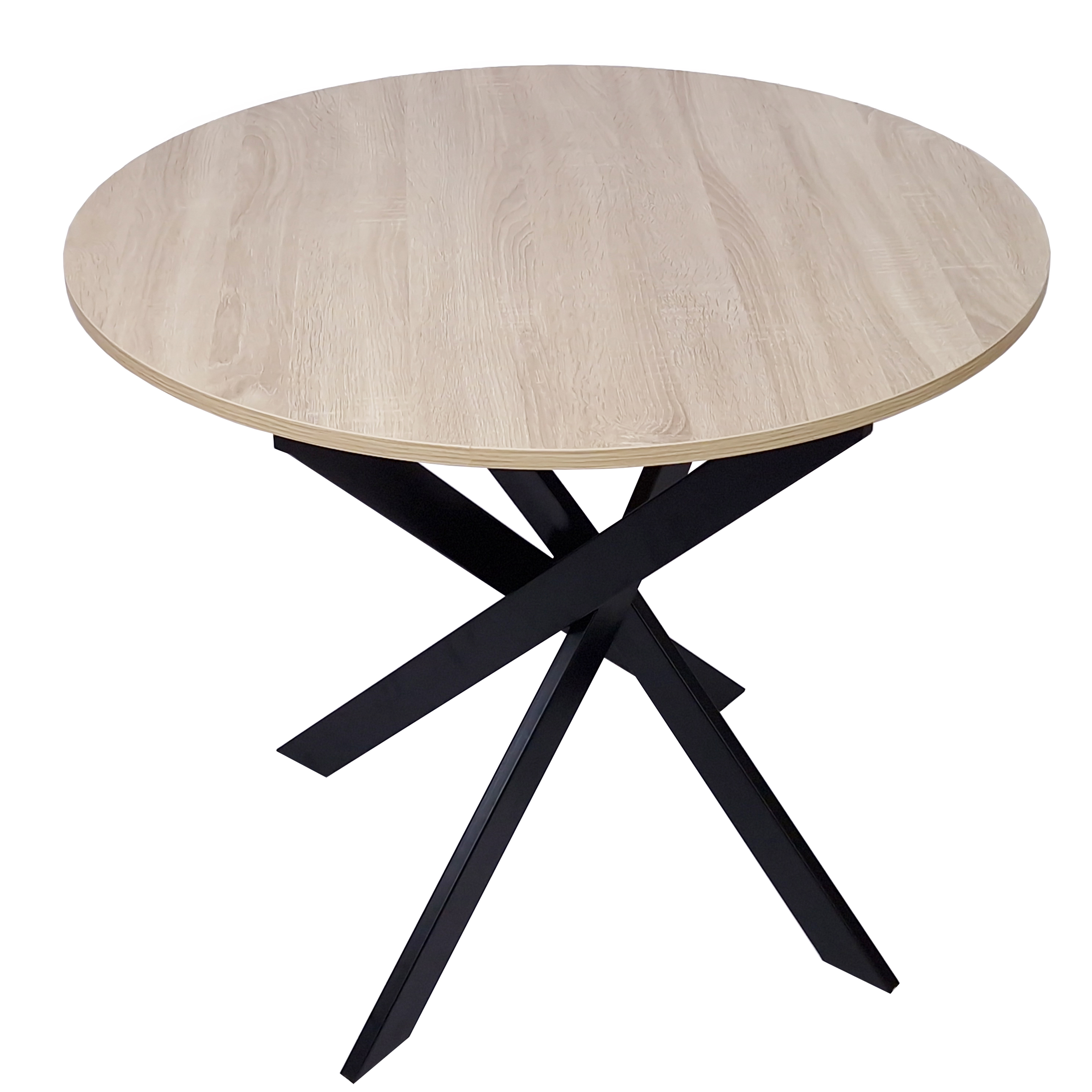 Table à manger ronde fixe, salon, Modèle ZEN,  couleur chêne, Pieds métalliques, mesure 90x90x77cm de haut.