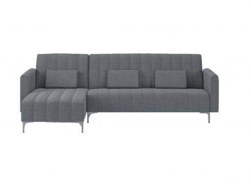 Canapé-lit chaise longue Milano de 267cm, convertible en lit, réversible, gris clair avec rayures.