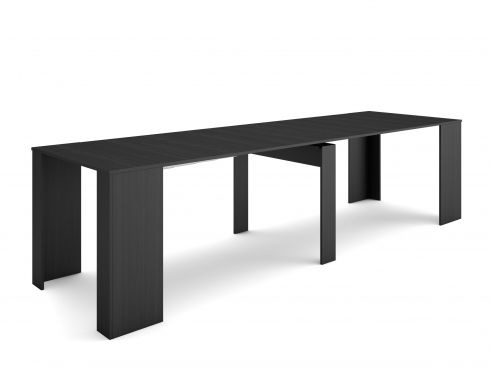 Table Console extensible avec rallonges, jusqu'à 300 cm, chêne foncé brossé