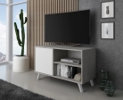 Meuble TV 100 avec porte à gauche, salon, modèle WIND, structure couleur CIMENT, porte couleur Blanc Mat, mesure 92x40x57cm de haut.