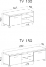 Meuble bas TV LED, Séjour, Blanc Mate et Noir Laqué, Dim 150 x 40 x 42cm